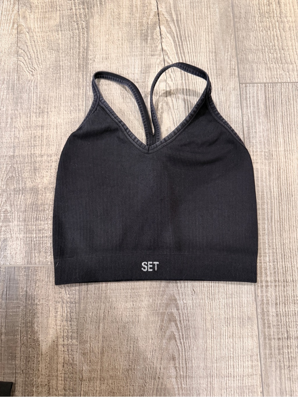 SET Active Black Ribbed V-Neck Sports Bralette